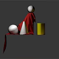 Decorative Ornament Set With Red Cloth Wooden Tray White Balls Yellow Cylinder And Transparent Cone