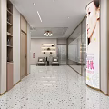 Elegant Modern Beauty Salon Interior With Marble Reception Counter And Chandeliers