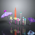 Decorative Fantasy Weapons with Star Flower Gem Umbrella Sword Wand and Fan Designs