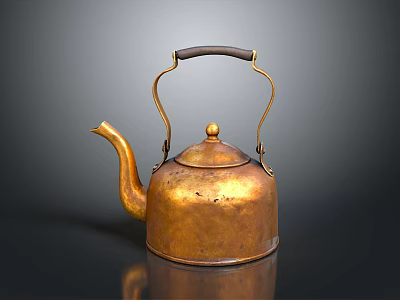 Vintage Copper Kettle With Wooden Handle And Spout Design For Daily Use 3d model