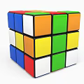 Colorful 3D Rubik's Cube with Blue Yellow Orange Faces and Square Blocks Design