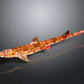 Realistic Orange Spotted Shark With Red Fins On Gray Gradient Background
