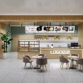 Modern Bubble Tea Shop Interior Design With Counter Tables Chairs And Menu 3d model