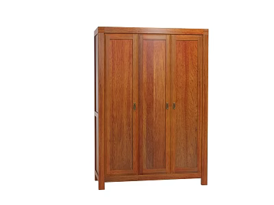 Solid Wood Double Door Wardrobe With Natural Brown Finish And Simple Design 3d model