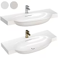 Modern Bathroom White Washbasin With Gold Silver Faucets On Stone Countertop