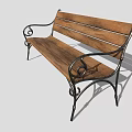 Classic Outdoor Wooden Bench with Metal Frame and Armrests for Garden Patio Use
