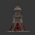 Multi Tiered Stone Tower Architectural Design With Red Glowing Sections And Gray Structure