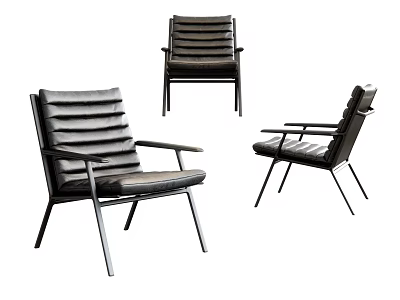 Modern Accent Chair Featuring Leather Upholstery Striped Design And Metal Frame Shown In Multiple Angles 3d model