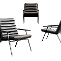 Modern Accent Chair Featuring Leather Upholstery Striped Design And Metal Frame Shown In Multiple Angles