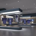 Illuminated Museum Exhibition Hall With Glass Display Cases Showing Traditional Blue White Textiles