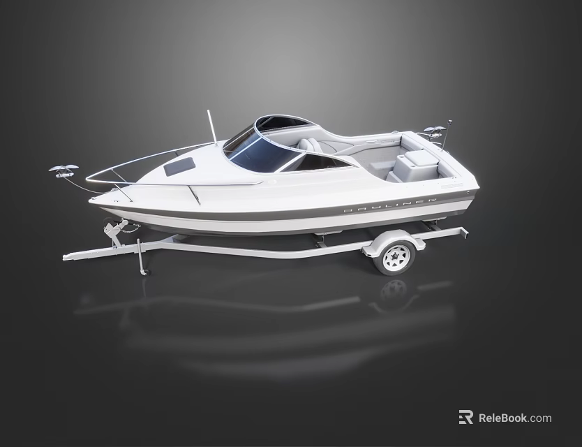 Modern White Yacht On Trailer With Open Cockpit And Glass Windows 3d model 