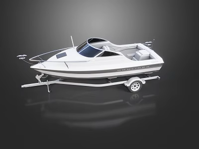 Modern White Yacht On Trailer With Open Cockpit And Glass Windows 3d model