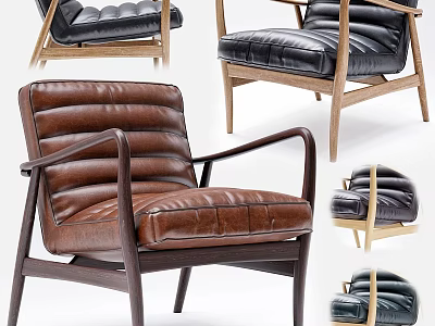 Modern Leather Leisure Chairs with Wooden Legs for Living Room Decor 3d model