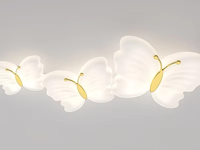 Butterfly Shaped Ceiling Lights With White Lampshade And Gold Accents For Home Decoration 3d model