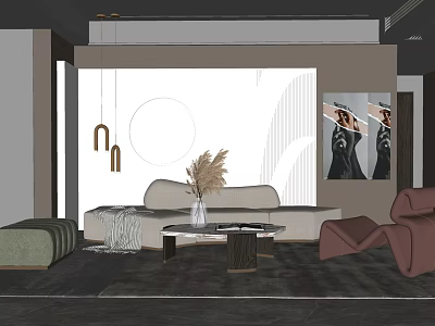 Elegant Modern Living Room Sofa Coffee Table Set With Armchair Rug And Wall Art 3d model