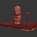 Decorative Furniture Tray With Pink Statue Small Umbrella Ornament Black Base And Gold Edge