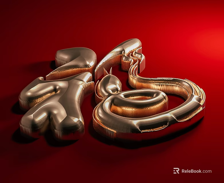 Sleek Metal Swing Door Featuring Golden Fortune Symbol On Red Background 3d model 