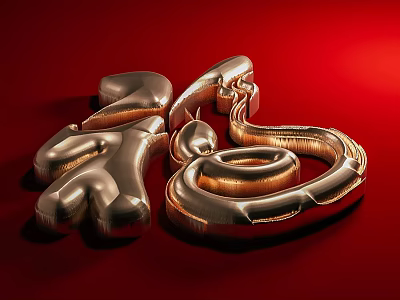 Sleek Metal Swing Door Featuring Golden Fortune Symbol On Red Background 3d model