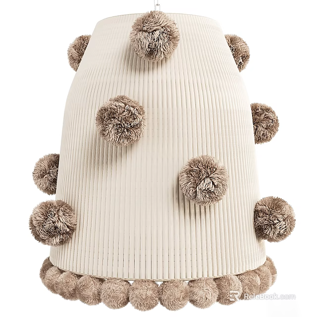 Cream Ribbed Chandelier With Brown Pom Pom Decorations Modern Home Design 3d model 