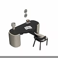 Modern Luxury Curved Desk And Upholstered Chair Combination For Elegant Home Office Working Area
