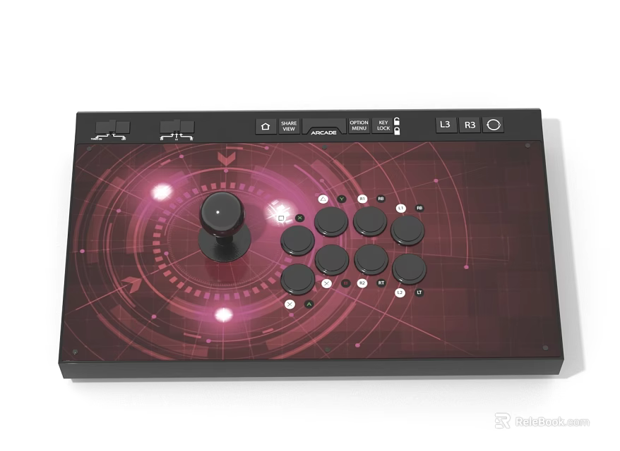 Professional MIDI Audio Control Panel With Knobs Buttons And Purple Glowing Design 3d model 