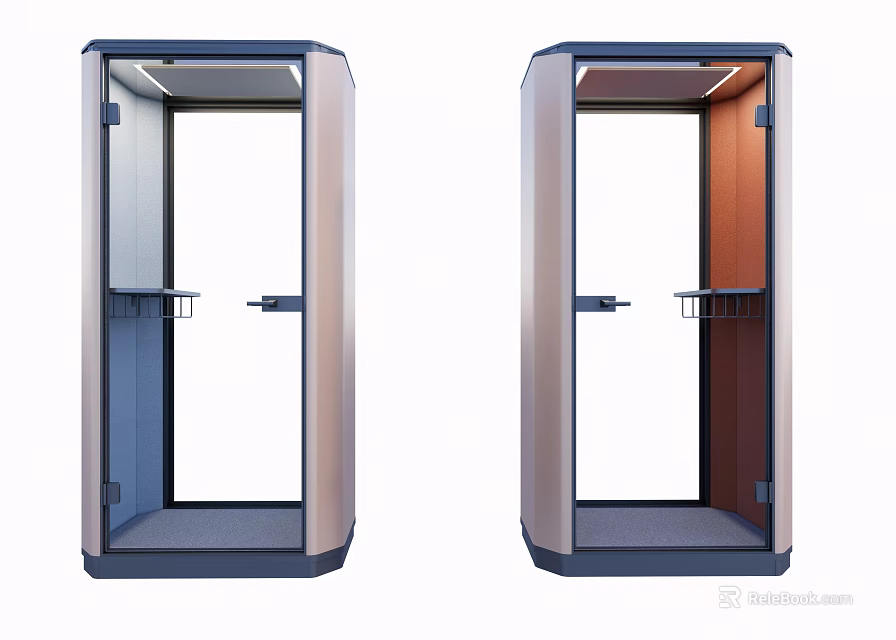 Modern Soundproof Acoustic Booths With Dual Colored Panels And Internal Shelves 3d model 