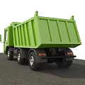 Green Dump Truck Functional Heavy Duty Vehicle Parked On Asphalt Road Surface