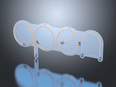 Glowing Open Neon Sign Design With Dark Background And Reflection Effect 3d model