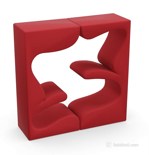 Red Irregular Shaped Sofa With Unique Curved Design For Modern Living Space 3d model 