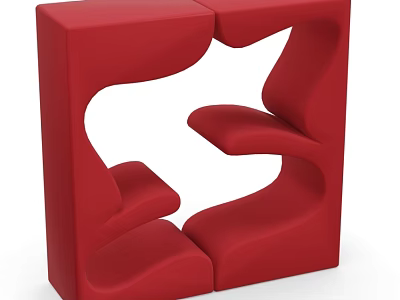 Red Irregular Shaped Sofa With Unique Curved Design For Modern Living Space 3d model