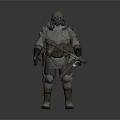Detailed Game Movie Character Full Body In Armored Suit With Gas Mask And Weapon