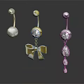 Stylish Navel Rings Featuring Gold Bow Round Gemstone and Silver Teardrop Designs