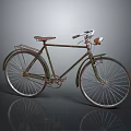 Vintage Bicycle With Brown Leather Seat Green Accents Metal Frame And Front Light