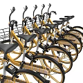 Modern Bicycle Lockers With Neatly Arranged Yellow Bicycles And Baskets