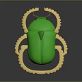 Vibrant Green Beetle with Ornate Golden Decorative Ring and Metallic Sheen