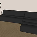 Black Two Seater Sofa With Wooden Floor Light Colored Wall Floor Lamp And Side Table 3d model