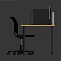 Yellow Desk Workstation With Computer Monitor Tower Keyboard Mouse And Black Chair
