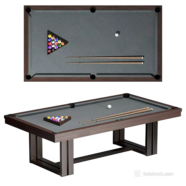 Billiard Room Interior With Wooden Table Triangle Rack Balls And Cues 3d model 