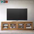 Wooden TV Stand With Glass Doors Containing Bowls Plates And Books For Food Serving