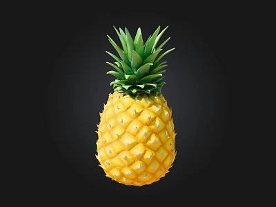 Fresh Yellow Pineapple with Green Leafy Top and Spiky Skin on Black Background 3d model