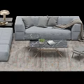 Modern Gray Sofa And Coffee Table Set With Throw Pillows Marble Top And Knitted Throw 3d model