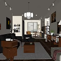 Modern Living Dining Room Interior With Leather Sofa Wooden Table Pendant Light And Decorative Art