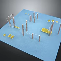 Outdoor Fitness Playground Setup With Blue Floor Yellow Mats And Pole Structures