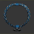 Intricately Sculpted Blue Pendant Necklace with Braided Chain and White Accents
