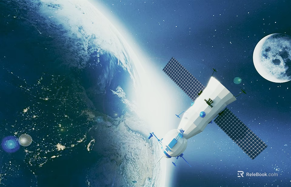 Colorful Cartoon Space Scene With Earth Orbiting Satellite Moon And Stars 3d model 