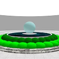 Round Garden Ornament With Transparent Sphere Fountain Water Basin Green Shrubs And Stone Border