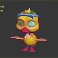 Cute Yellow Duck Character With White Headband Pink Green Decorations Silver Eyes And Orange Feet