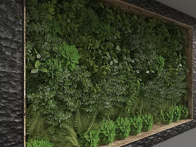 Lush Living Plant Background Wall With Various Green Foliage And Fern Leaves 3d model