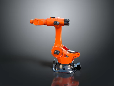 Orange Industrial Robotic Arm With Articulated Joints And Stable Metal Base 3d model