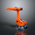 Orange Industrial Robotic Arm With Articulated Joints And Stable Metal Base
